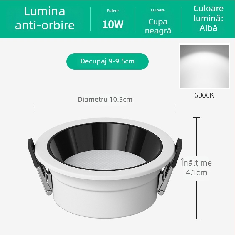 Downlight LED ultra-subțire pentru magazine de îmbrăcăminte, cu design anti-glare și cupă adâncă, 220V, 6000K, carcasă din aluminiu, 20000h