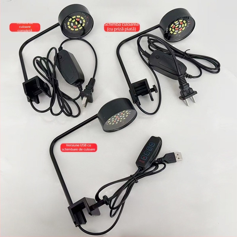 Lampă LED pentru acvariu cu plante acvatice, alimentare USB, 8W, ABS + unghi metalic