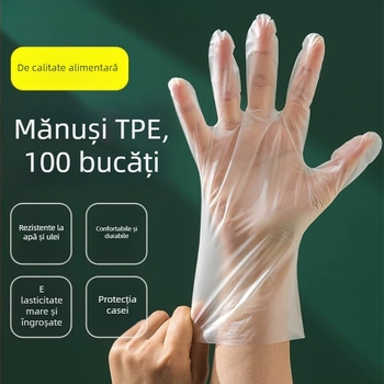 Mănuși de unică folosință pentru alimente, transparente, material floare de mătase, model 69850, biodegradabile