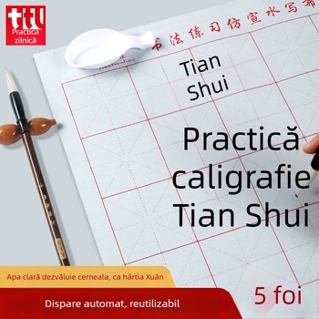 Set de caligrafie cu Water Writing Cloth și pensulă, material Oxford, hârtie de orez imitativă și foi cu grilă de orez