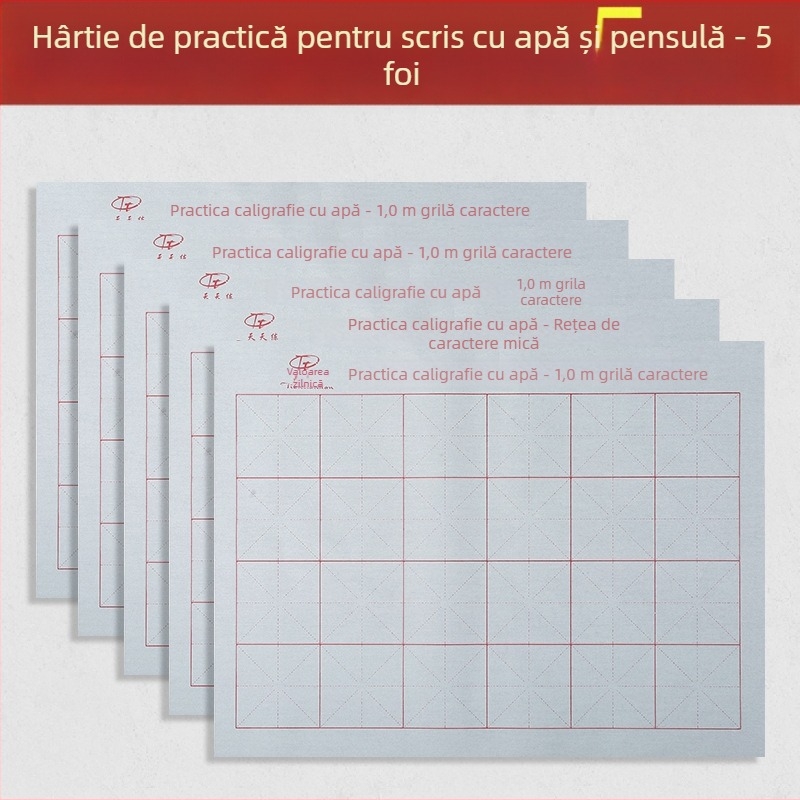 Set de caligrafie cu Water Writing Cloth și pensulă, material Oxford, hârtie de orez imitativă și foi cu grilă de orez