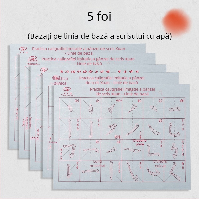 Set de caligrafie cu Water Writing Cloth și pensulă, material Oxford, hârtie de orez imitativă și foi cu grilă de orez