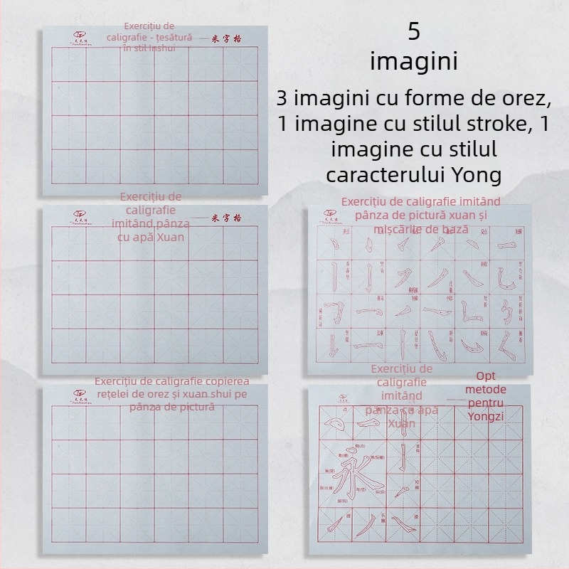 Set de caligrafie cu Water Writing Cloth și pensulă, material Oxford, hârtie de orez imitativă și foi cu grilă de orez