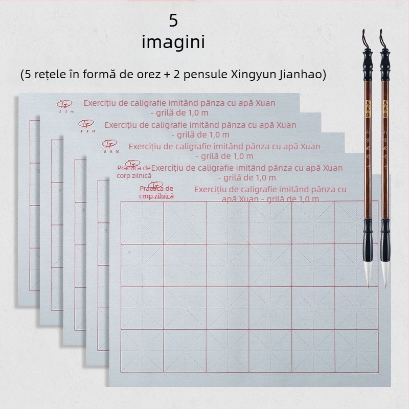 Set de caligrafie cu Water Writing Cloth și pensulă, material Oxford, hârtie de orez imitativă și foi cu grilă de orez