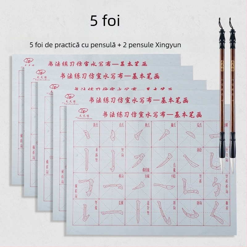 Set de caligrafie cu Water Writing Cloth și pensulă, material Oxford, hârtie de orez imitativă și foi cu grilă de orez