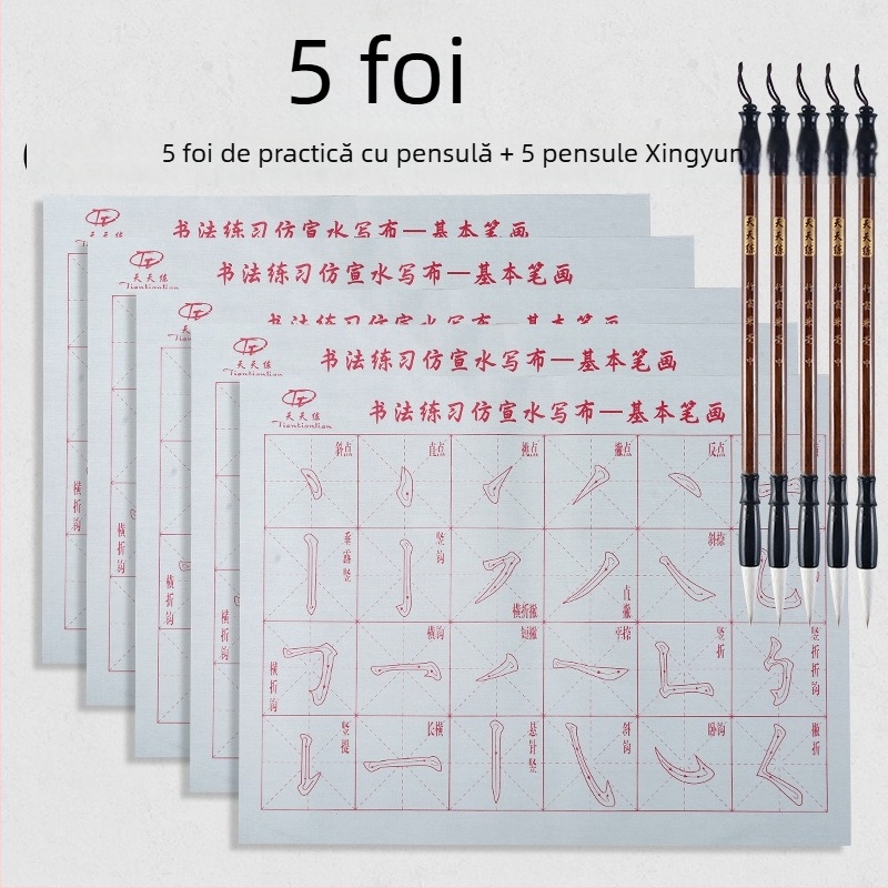 Set de caligrafie cu Water Writing Cloth și pensulă, material Oxford, hârtie de orez imitativă și foi cu grilă de orez