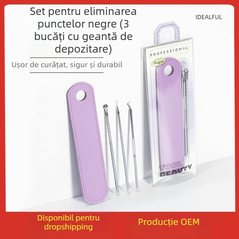 Set de ace pentru acnee pentru extragerea coșurilor – Instrument de curățare facial pentru începători, oțel inoxidabil