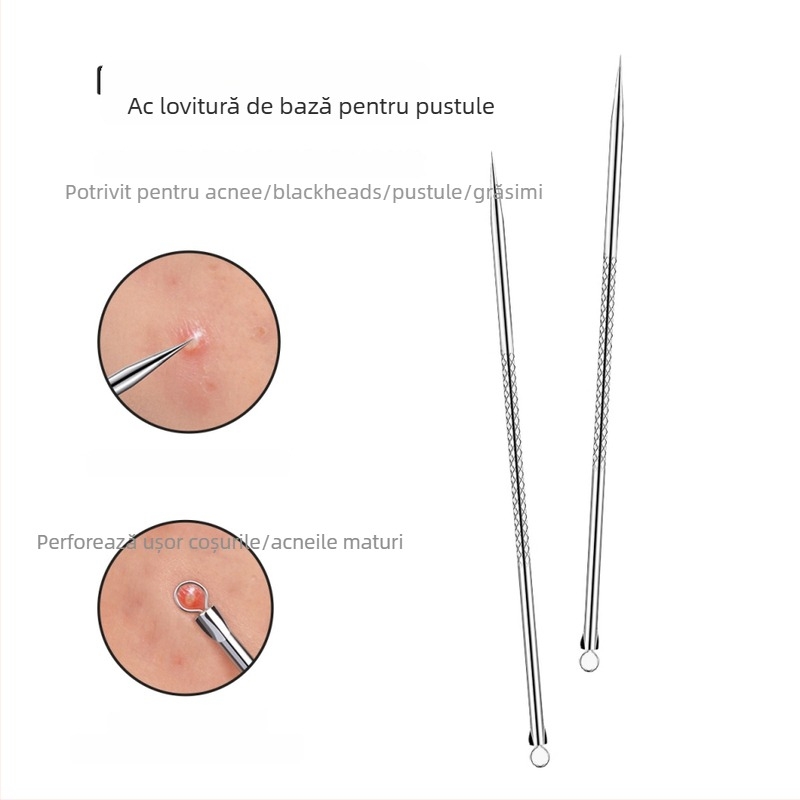 Set de ace pentru acnee pentru extragerea coșurilor – Instrument de curățare facial pentru începători, oțel inoxidabil