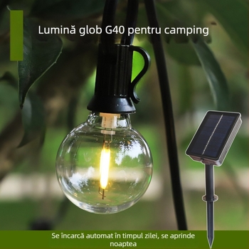 Șir LED G40, alimentat solar, IP65, control prin telecomandă sau buton