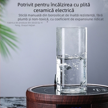 Cană din sticlă borosilicat rezistentă la temperaturi înalte, pătrată, fără mâner și fără capac, cu logo imprimat, suflată manual