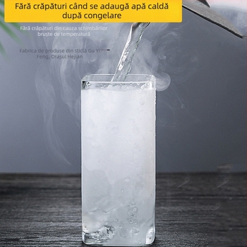 Cană din sticlă borosilicat rezistentă la temperaturi înalte, pătrată, fără mâner și fără capac, cu logo imprimat, suflată manual