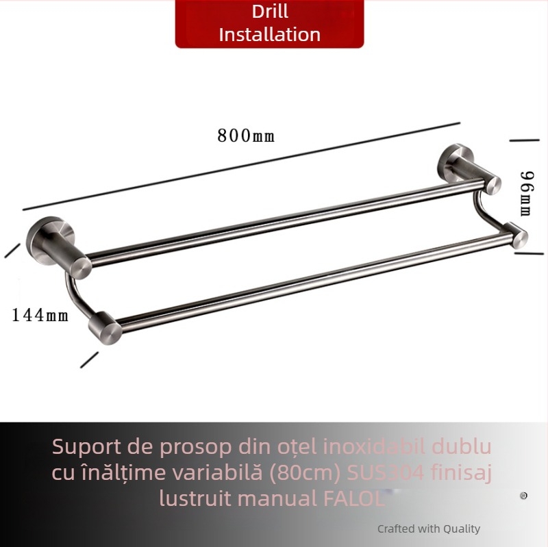 Raft de prosoape montat pe perete, din oțel inoxidabil 304, finisaj periat manual/oglindit, sarcină 20 kg, un singur rând, stil modern