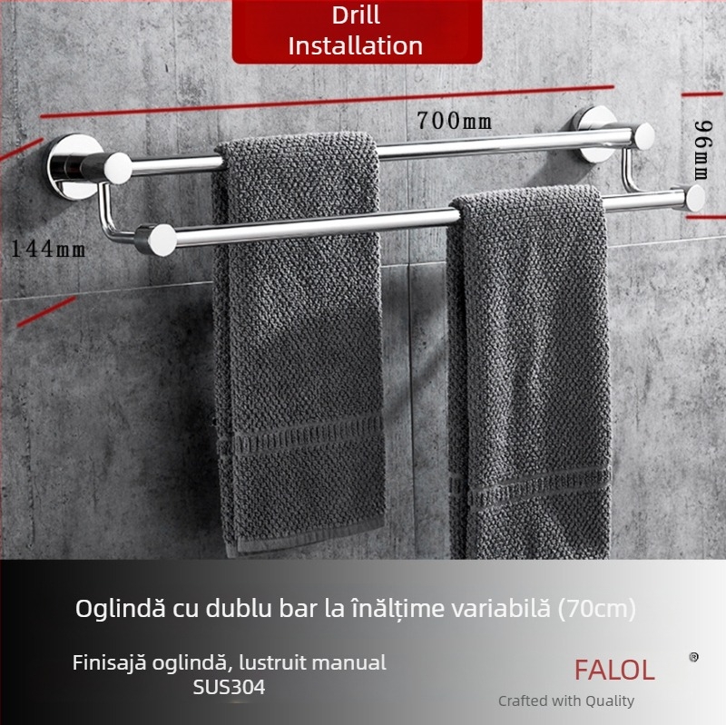 Raft de prosoape montat pe perete, din oțel inoxidabil 304, finisaj periat manual/oglindit, sarcină 20 kg, un singur rând, stil modern