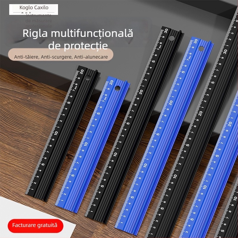 Cassiolo Riglă din aliaj de aluminiu pentru desen – corp îngroșat, margine de protecție, ghid de desen