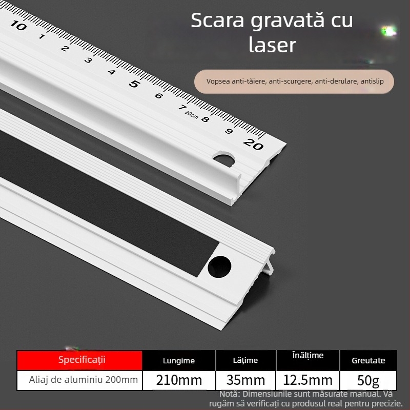 Cassiolo Riglă din aliaj de aluminiu pentru desen – corp îngroșat, margine de protecție, ghid de desen