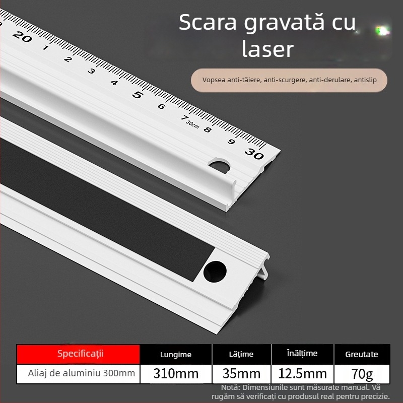 Cassiolo Riglă din aliaj de aluminiu pentru desen – corp îngroșat, margine de protecție, ghid de desen