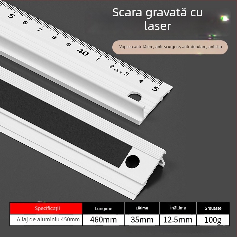 Cassiolo Riglă din aliaj de aluminiu pentru desen – corp îngroșat, margine de protecție, ghid de desen