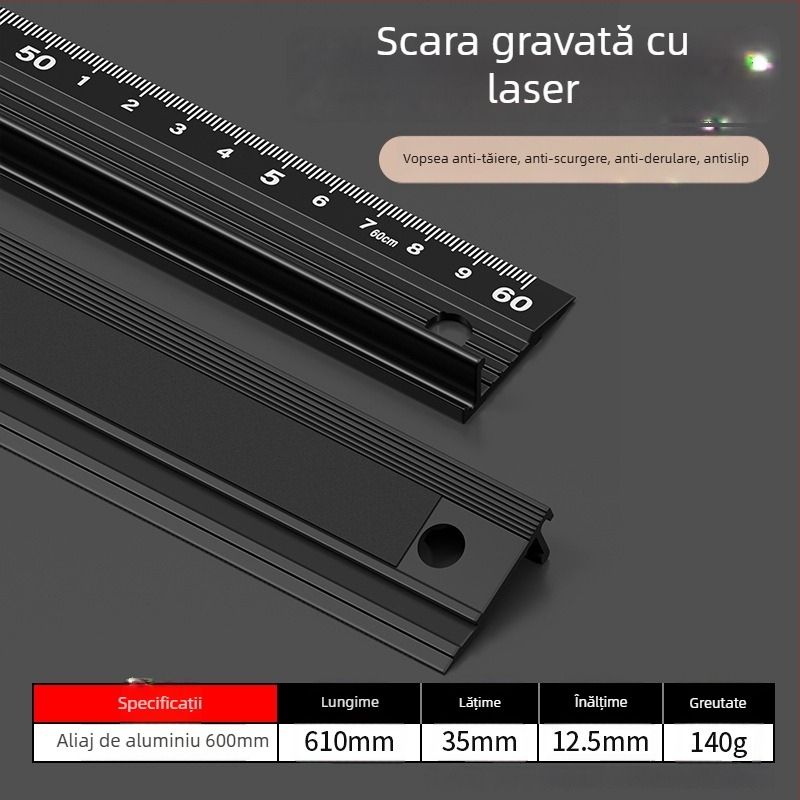 Cassiolo Riglă din aliaj de aluminiu pentru desen – corp îngroșat, margine de protecție, ghid de desen