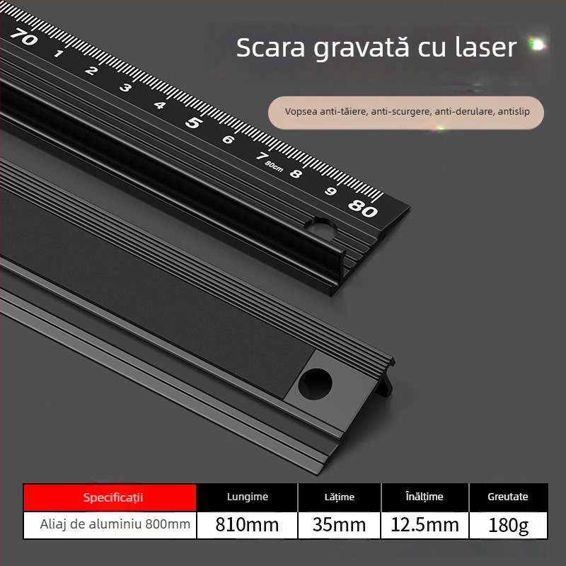 Cassiolo Riglă din aliaj de aluminiu pentru desen – corp îngroșat, margine de protecție, ghid de desen