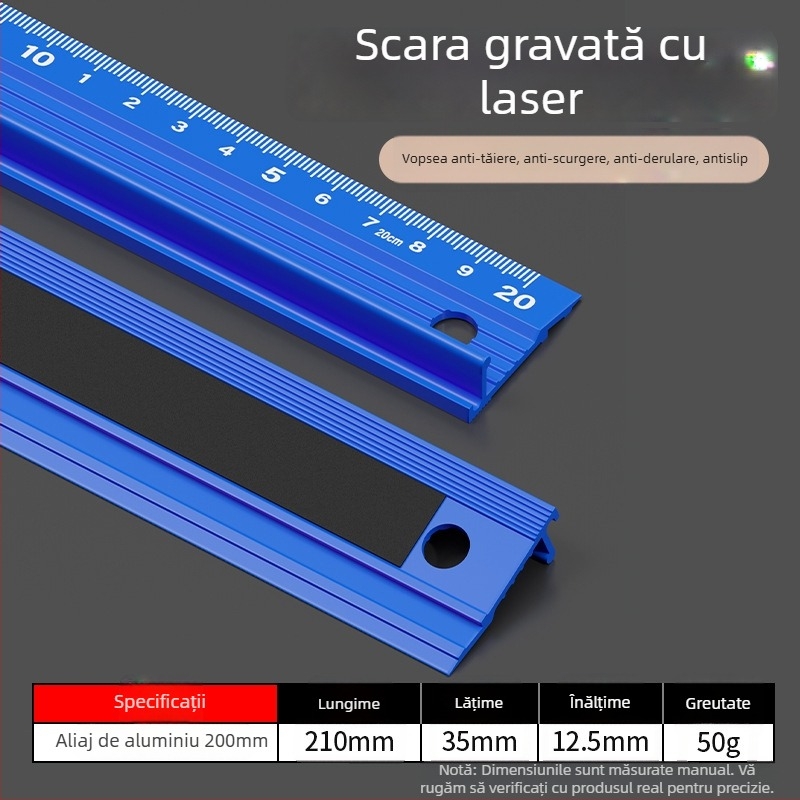 Cassiolo Riglă din aliaj de aluminiu pentru desen – corp îngroșat, margine de protecție, ghid de desen