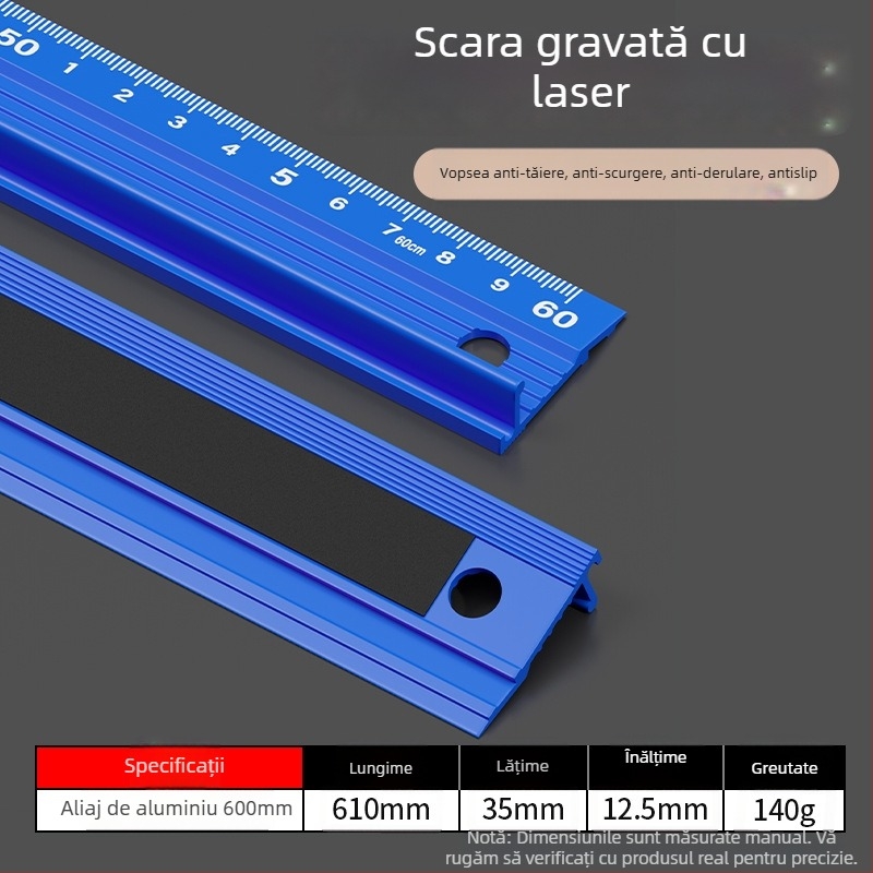 Cassiolo Riglă din aliaj de aluminiu pentru desen – corp îngroșat, margine de protecție, ghid de desen