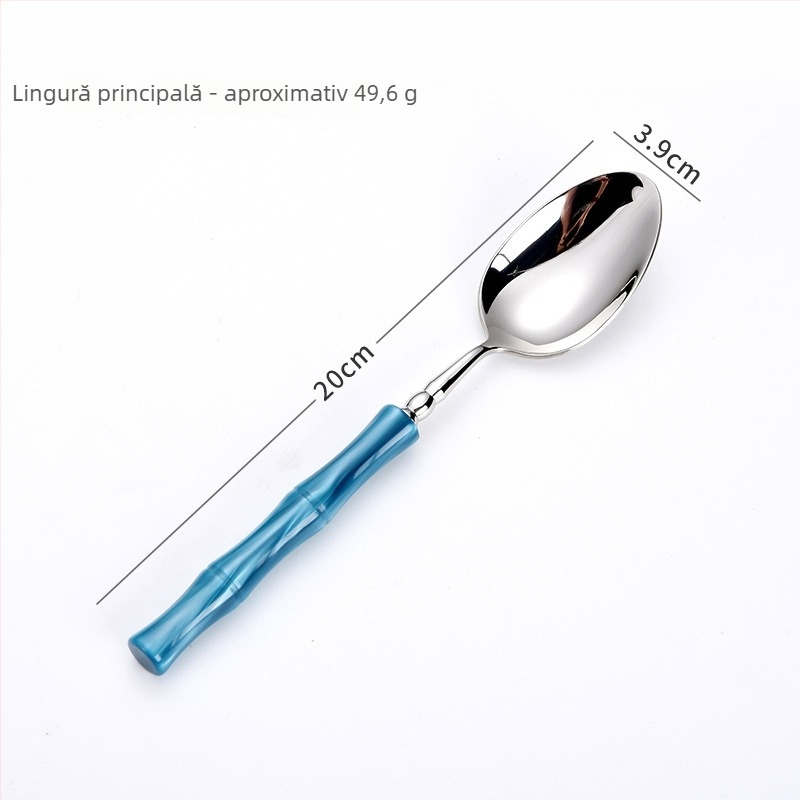 Set cuțite, furculițe și linguri pentru steak din oțel inoxidabil 304 – luciu oglindă, lucrat manual, motiv nod bambus, tacâm occidental