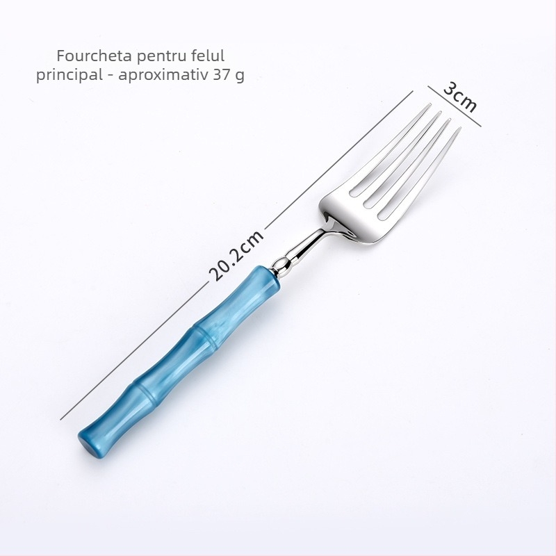Set cuțite, furculițe și linguri pentru steak din oțel inoxidabil 304 – luciu oglindă, lucrat manual, motiv nod bambus, tacâm occidental