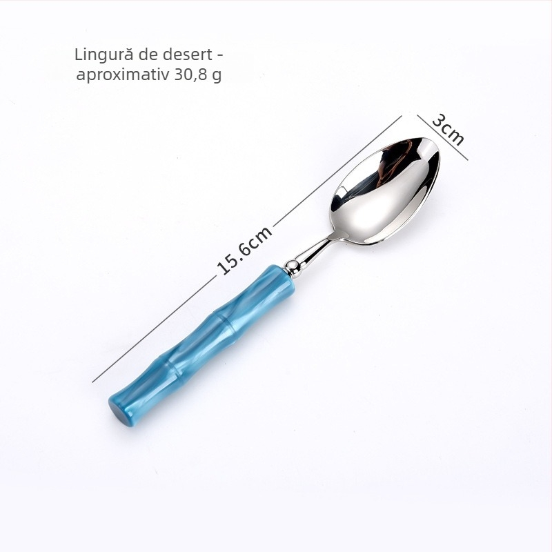Set cuțite, furculițe și linguri pentru steak din oțel inoxidabil 304 – luciu oglindă, lucrat manual, motiv nod bambus, tacâm occidental