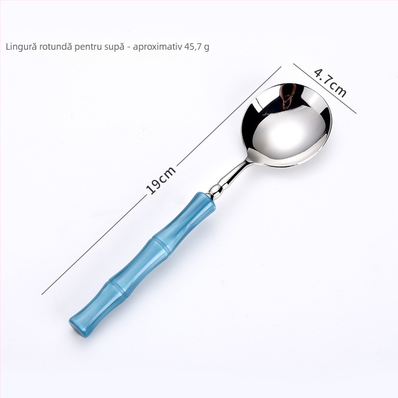 Set cuțite, furculițe și linguri pentru steak din oțel inoxidabil 304 – luciu oglindă, lucrat manual, motiv nod bambus, tacâm occidental