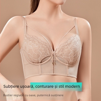 Sutien cu urechi de iepure în stil franțuzesc pentru femei, cupă 3/4, cupă mold ultra-subțire, bretele fixe duble, susținere superioară, material plasă, compoziție principală 80–90%