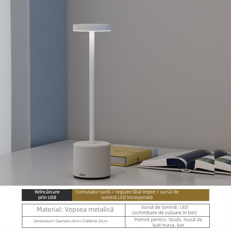 Lampă de birou în formă de I, construcție metalică, control prin atingere, tensiune ≤36V, certificat CE UE, stil modern minimalist