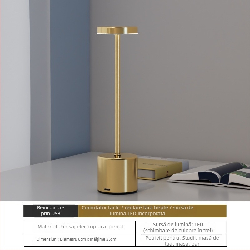 Lampă de birou în formă de I, construcție metalică, control prin atingere, tensiune ≤36V, certificat CE UE, stil modern minimalist