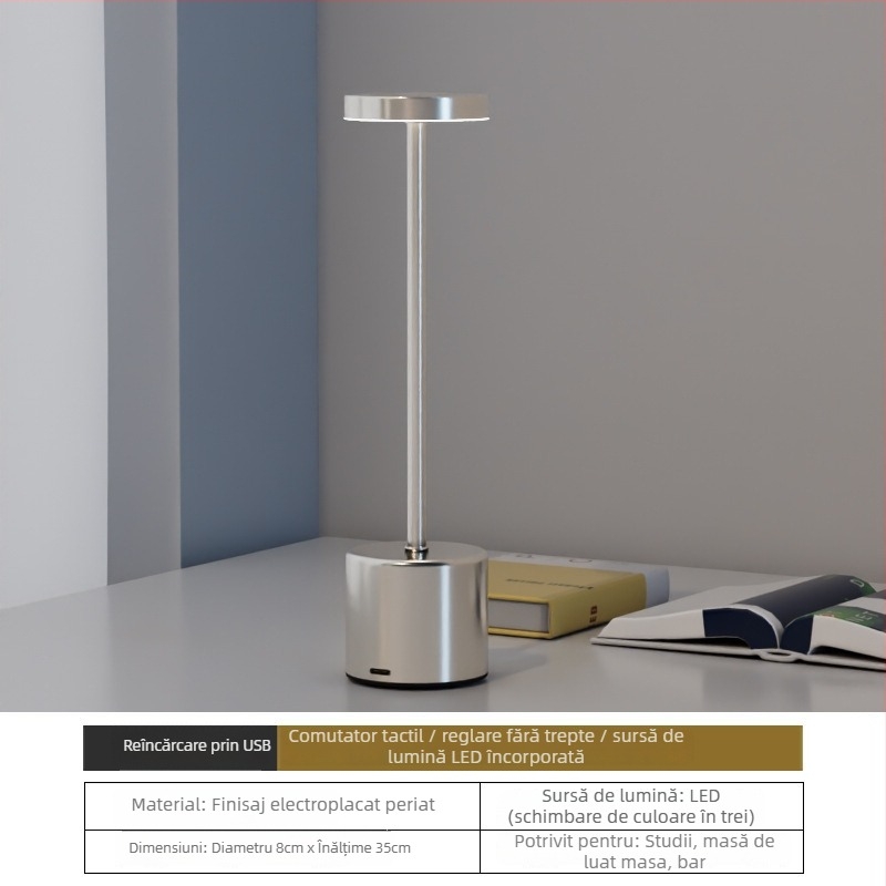 Lampă de birou în formă de I, construcție metalică, control prin atingere, tensiune ≤36V, certificat CE UE, stil modern minimalist