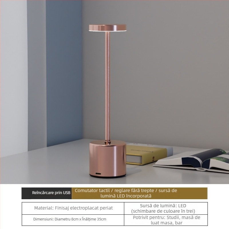 Lampă de birou în formă de I, construcție metalică, control prin atingere, tensiune ≤36V, certificat CE UE, stil modern minimalist