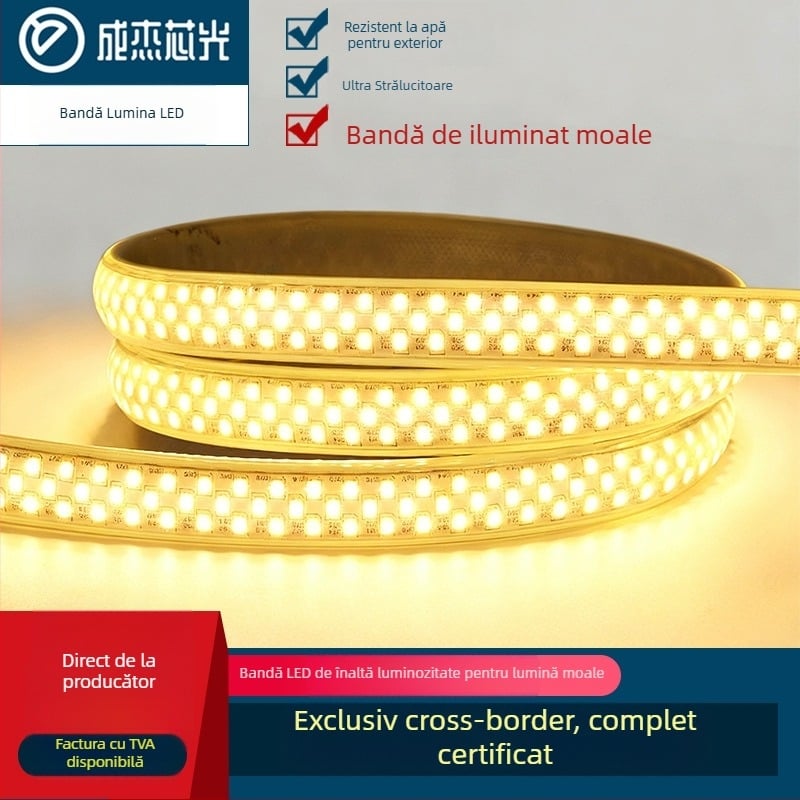 Bandă LED rezistentă la exterior, 220V, 348 LED-uri, cipuri 2835, 22W, IP65