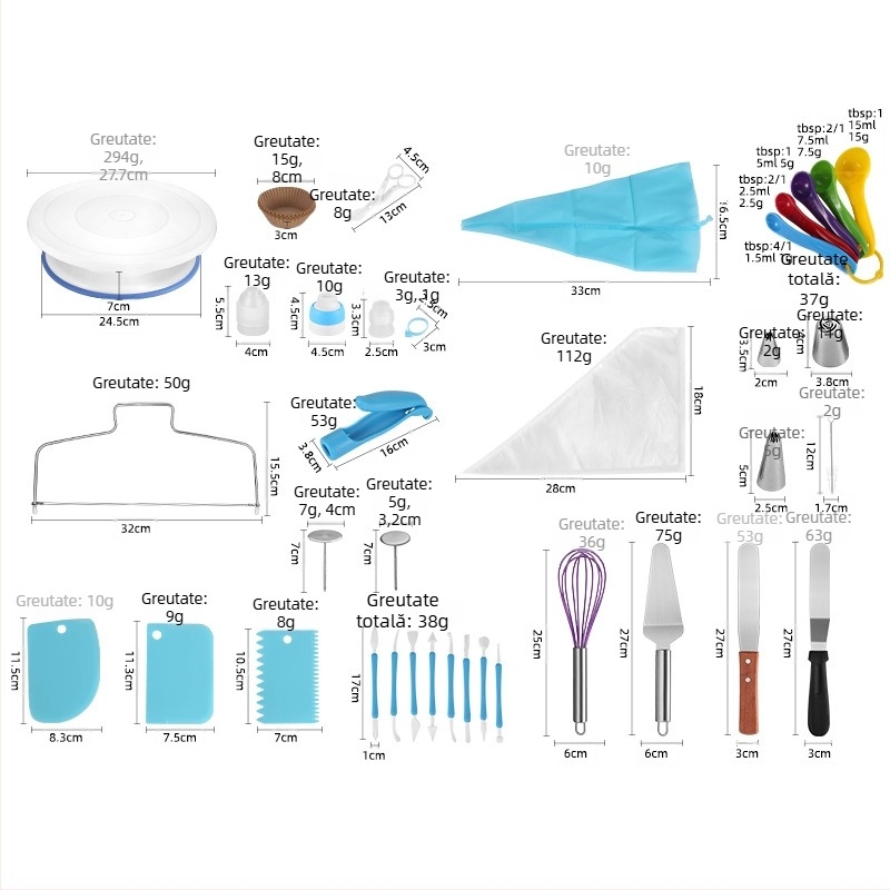Set decorare torturi cu platou rotativ – Zilanya, unelte de patiserie din plastic, duze pentru ornare și spatulă pentru cremă, design modern minimalist