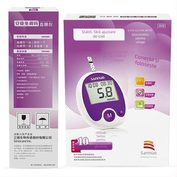 Glucometru Sannuo fără codare, corp din plastic, benzi de test incluse