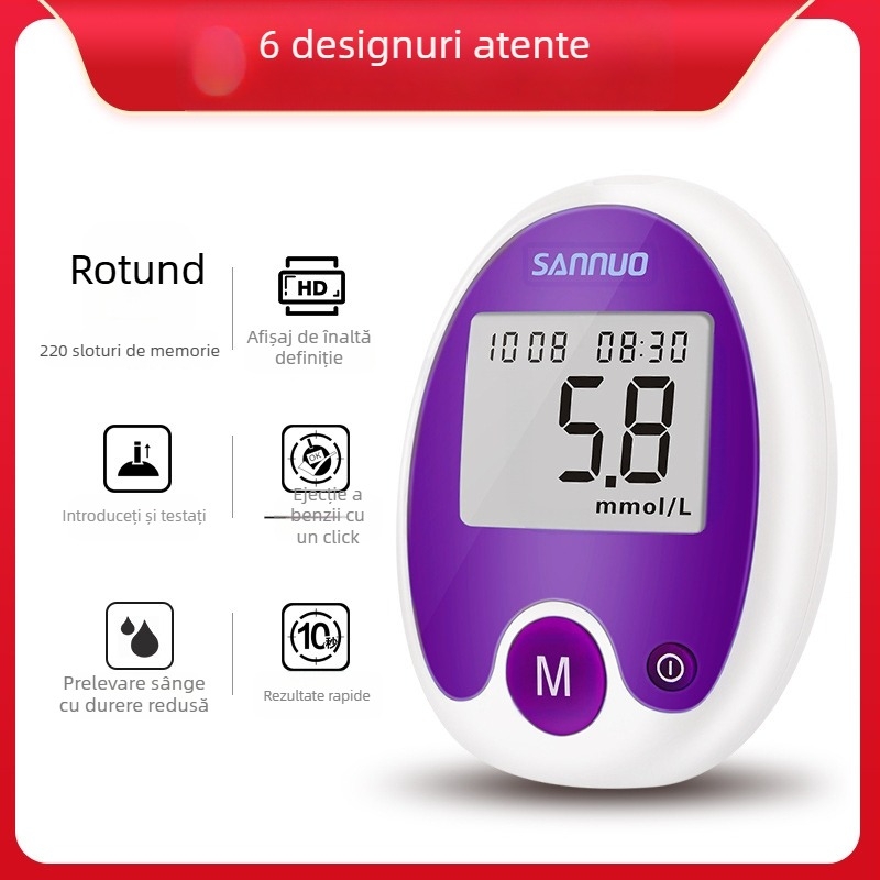 Glucometru Sannuo fără codare, corp din plastic, benzi de test incluse