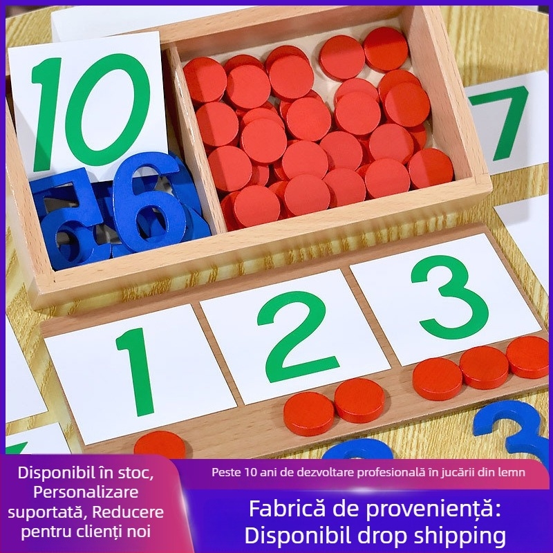 Montessori instrument de învățare a matematicii: numere și cipuri pentru educație timpurie, jucărie din lemn, potrivit pentru copii 3–6 ani, dezvoltare intelectuală, învățare manuală, joc interactiv, comunicare părinte-copil