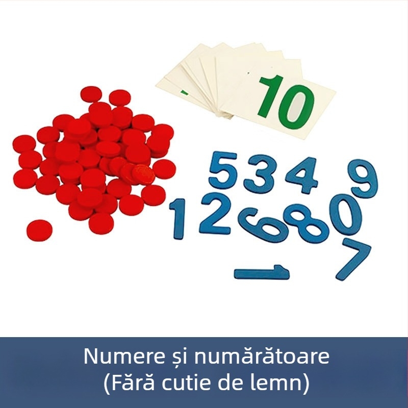 Montessori instrument de învățare a matematicii: numere și cipuri pentru educație timpurie, jucărie din lemn, potrivit pentru copii 3–6 ani, dezvoltare intelectuală, învățare manuală, joc interactiv, comunicare părinte-copil