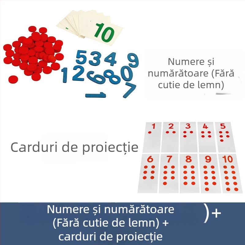 Montessori instrument de învățare a matematicii: numere și cipuri pentru educație timpurie, jucărie din lemn, potrivit pentru copii 3–6 ani, dezvoltare intelectuală, învățare manuală, joc interactiv, comunicare părinte-copil