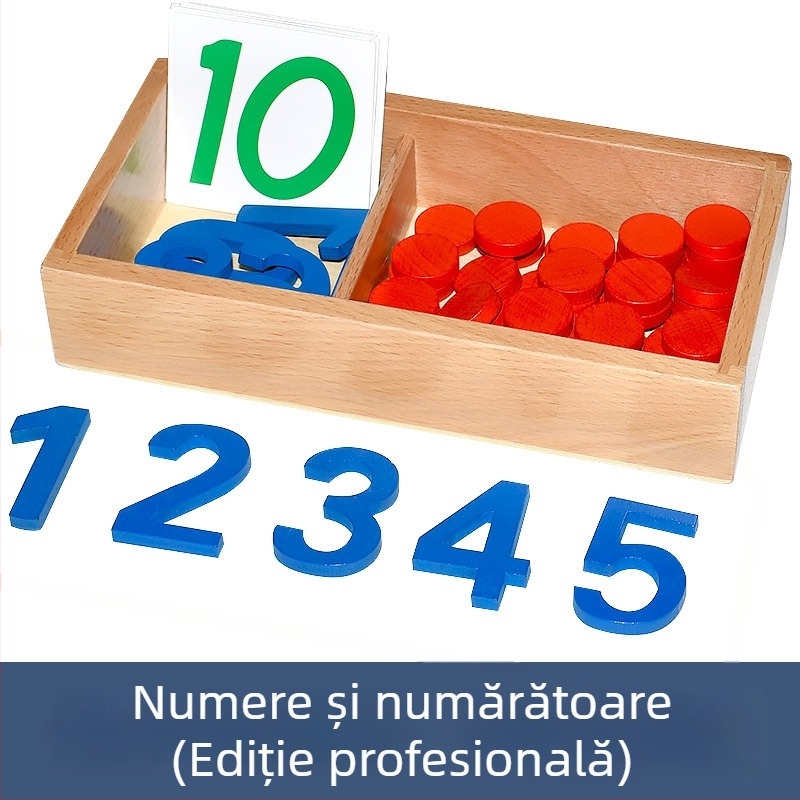 Montessori instrument de învățare a matematicii: numere și cipuri pentru educație timpurie, jucărie din lemn, potrivit pentru copii 3–6 ani, dezvoltare intelectuală, învățare manuală, joc interactiv, comunicare părinte-copil