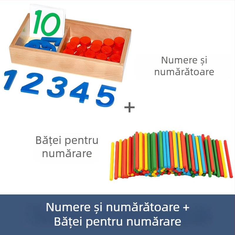 Montessori instrument de învățare a matematicii: numere și cipuri pentru educație timpurie, jucărie din lemn, potrivit pentru copii 3–6 ani, dezvoltare intelectuală, învățare manuală, joc interactiv, comunicare părinte-copil