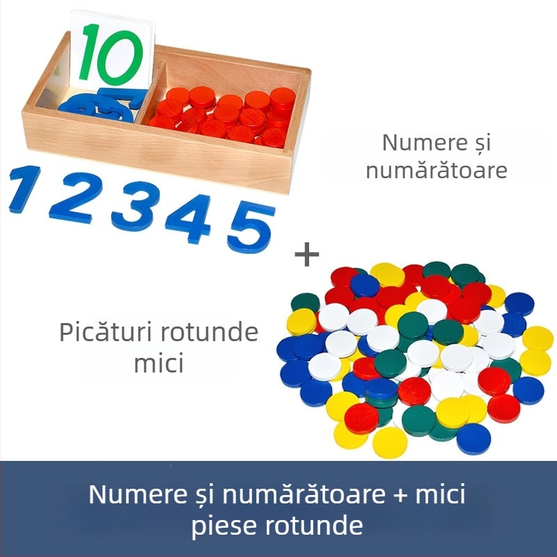 Montessori instrument de învățare a matematicii: numere și cipuri pentru educație timpurie, jucărie din lemn, potrivit pentru copii 3–6 ani, dezvoltare intelectuală, învățare manuală, joc interactiv, comunicare părinte-copil