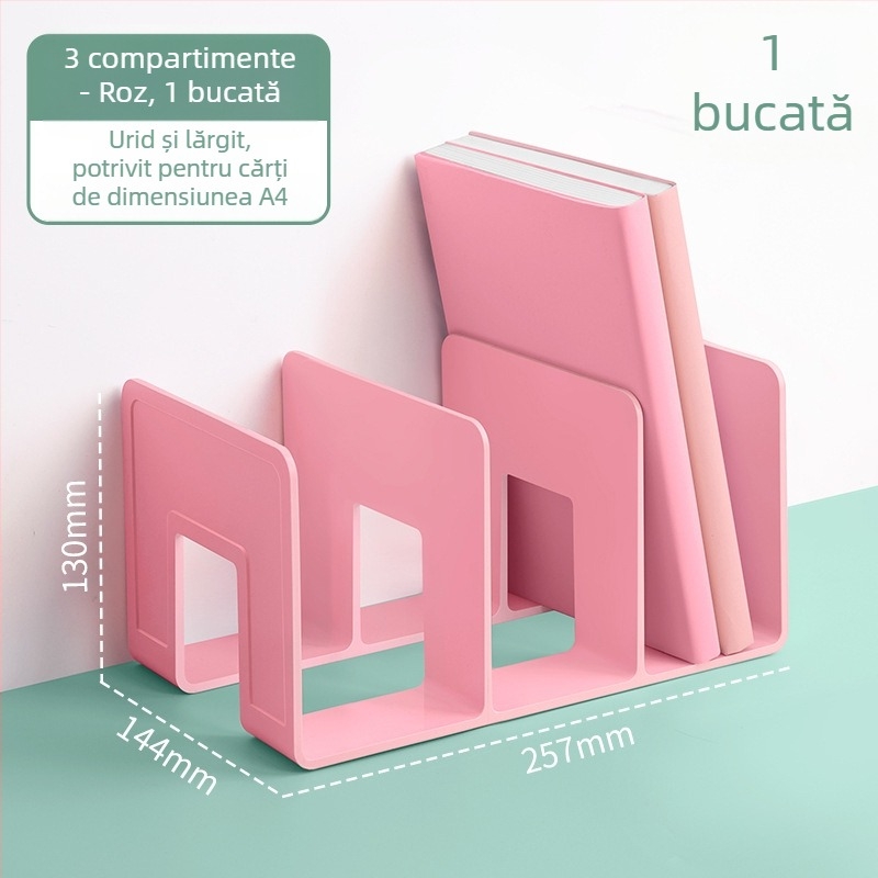 Hua Jie H990 Raft pentru Cărți din Plastic cu Panouri Despărțitoare – Raft de Birou pentru Cărți și Documente