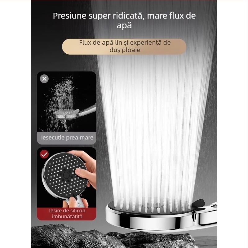 Set duș cu cap de duș sub presiune, cu funcție de pulverizare și masaj, material ABS, brand Home rhyme