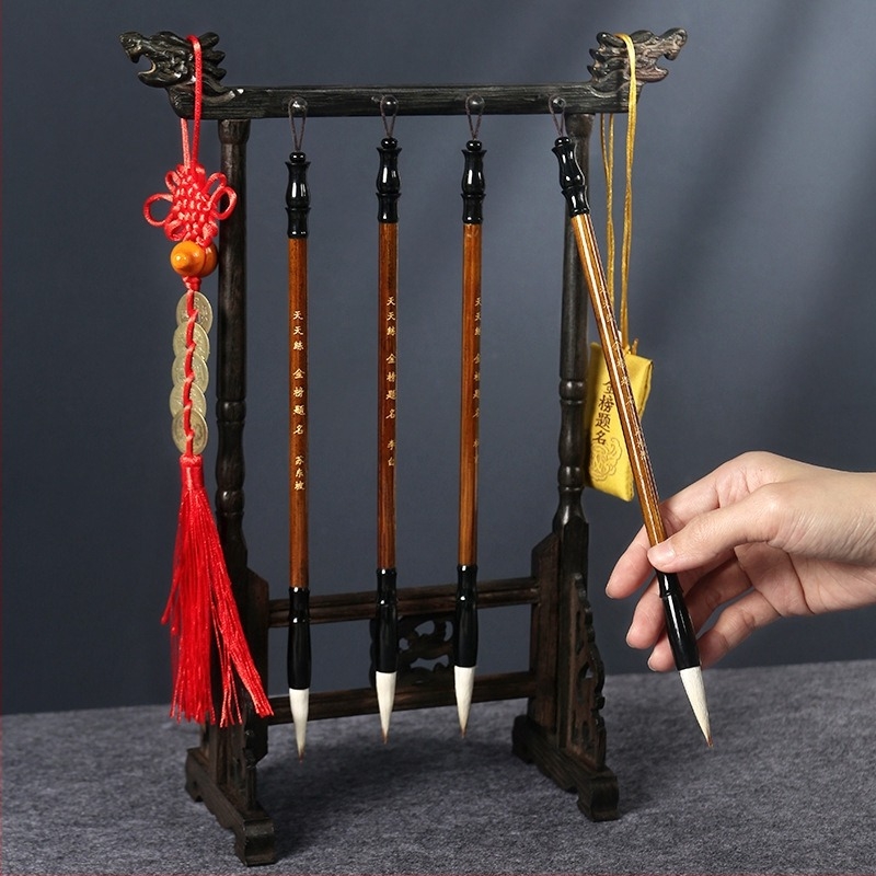 Set din lemn pentru pensule cu suport cap dragon, 8 ace, model D2987, TT/Tiantian Practice