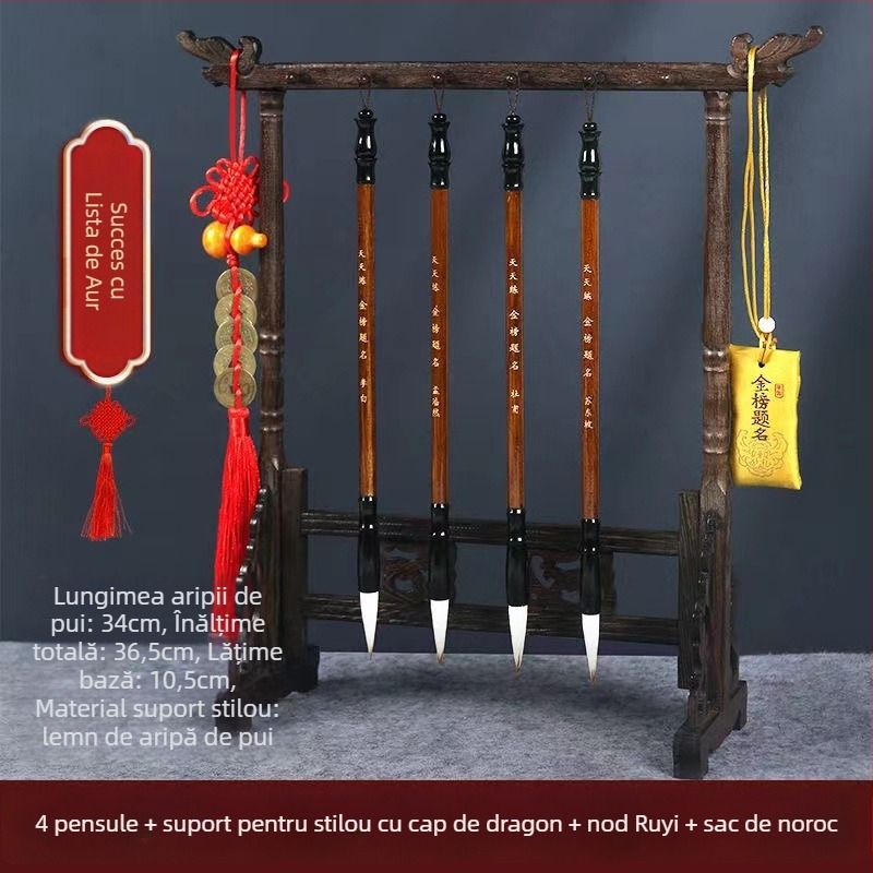 Set din lemn pentru pensule cu suport cap dragon, 8 ace, model D2987, TT/Tiantian Practice