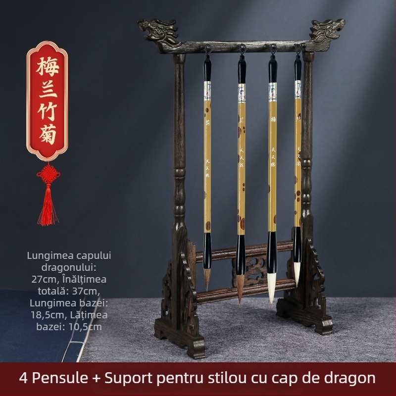 Set din lemn pentru pensule cu suport cap dragon, 8 ace, model D2987, TT/Tiantian Practice