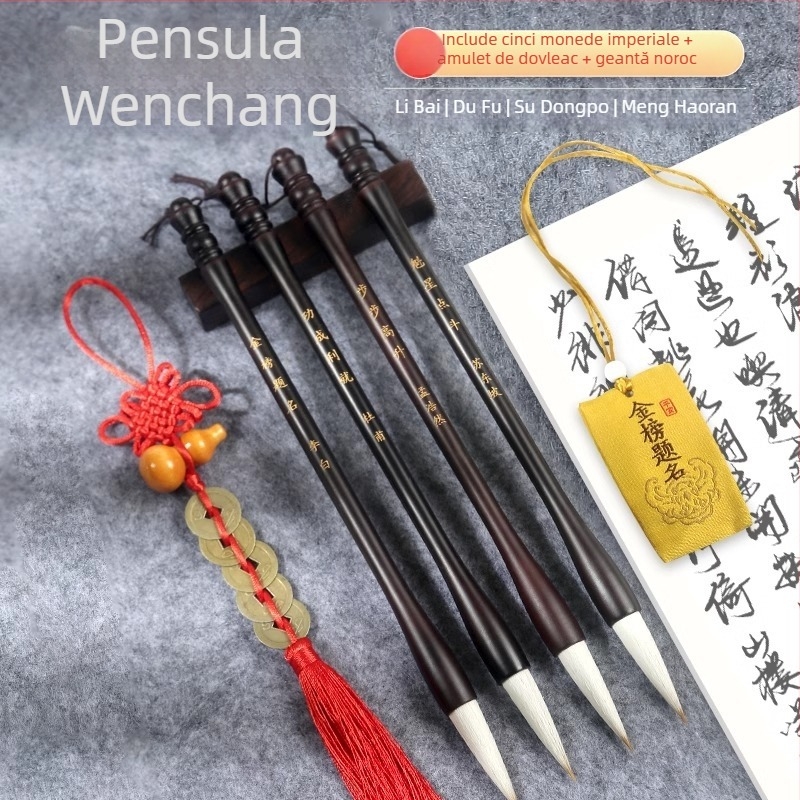 Set din lemn pentru pensule cu suport cap dragon, 8 ace, model D2987, TT/Tiantian Practice